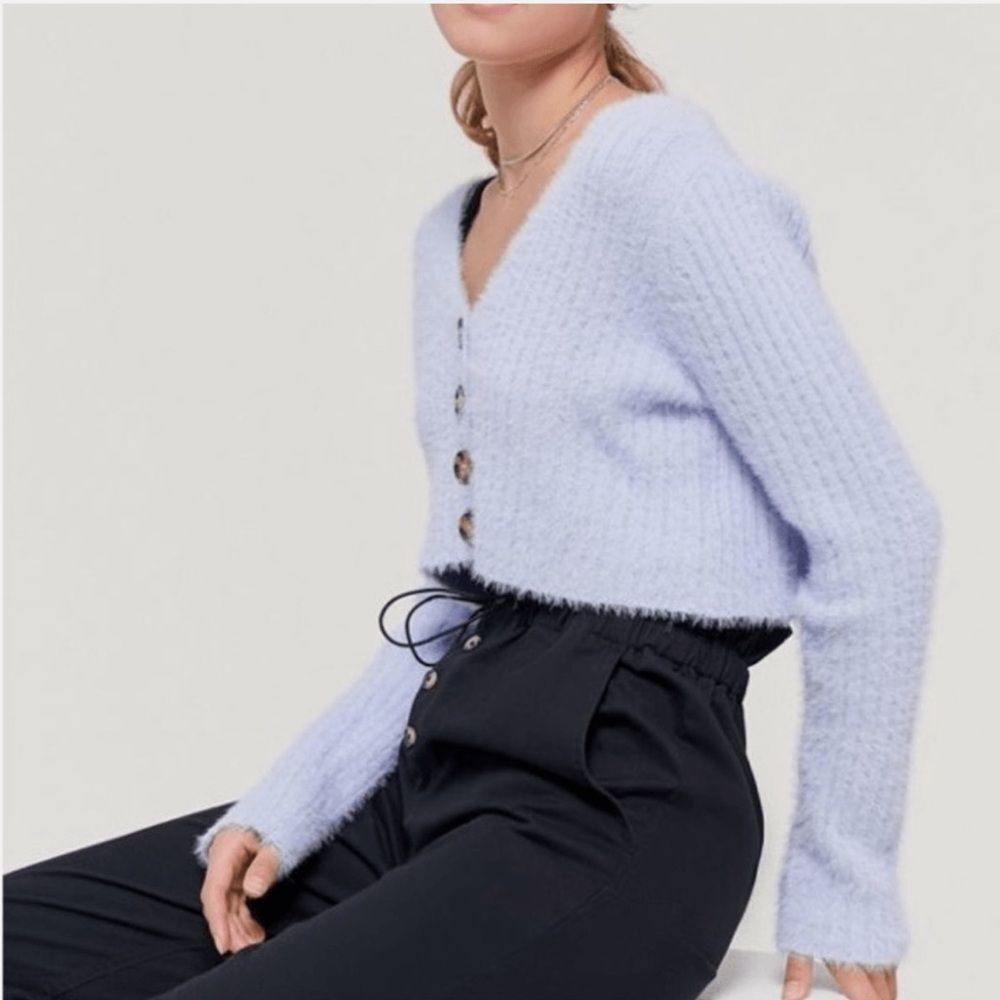 Urban Outfitters Rochelle Fuzzy Cropped Blue Cardigan✨